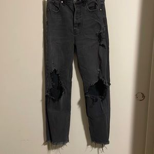 Black ripped, high-rise straight jeans